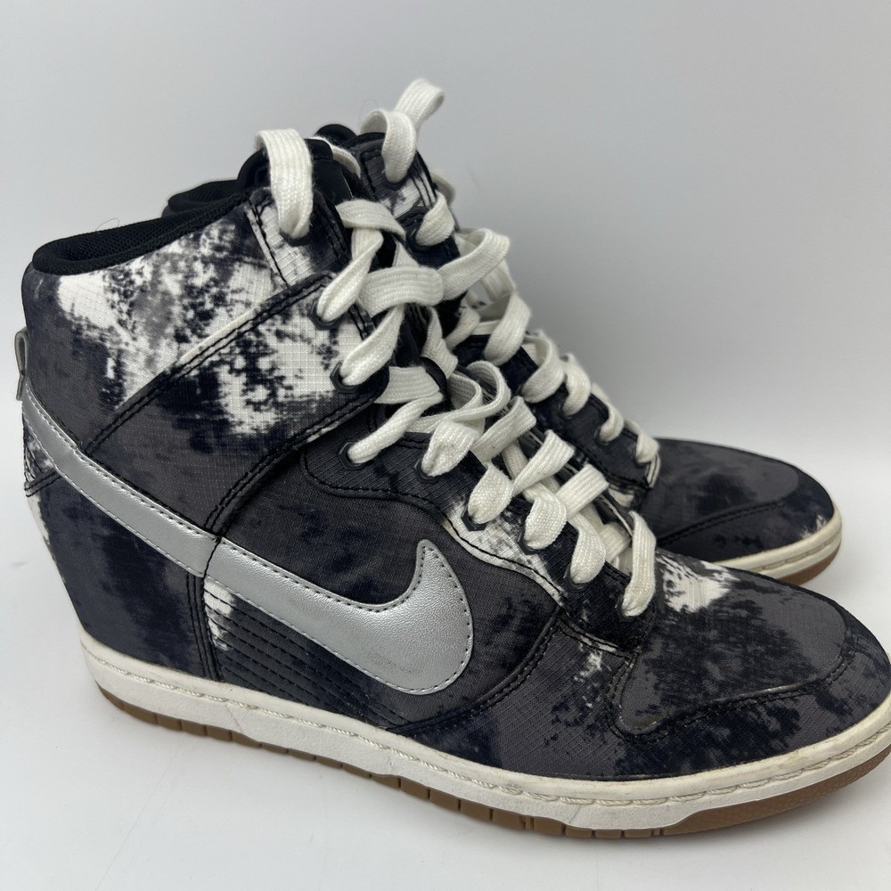 Nike Dunk Sky High Print Shoes Womens Sz 8 Black White Wedge Sneakers 543258-004